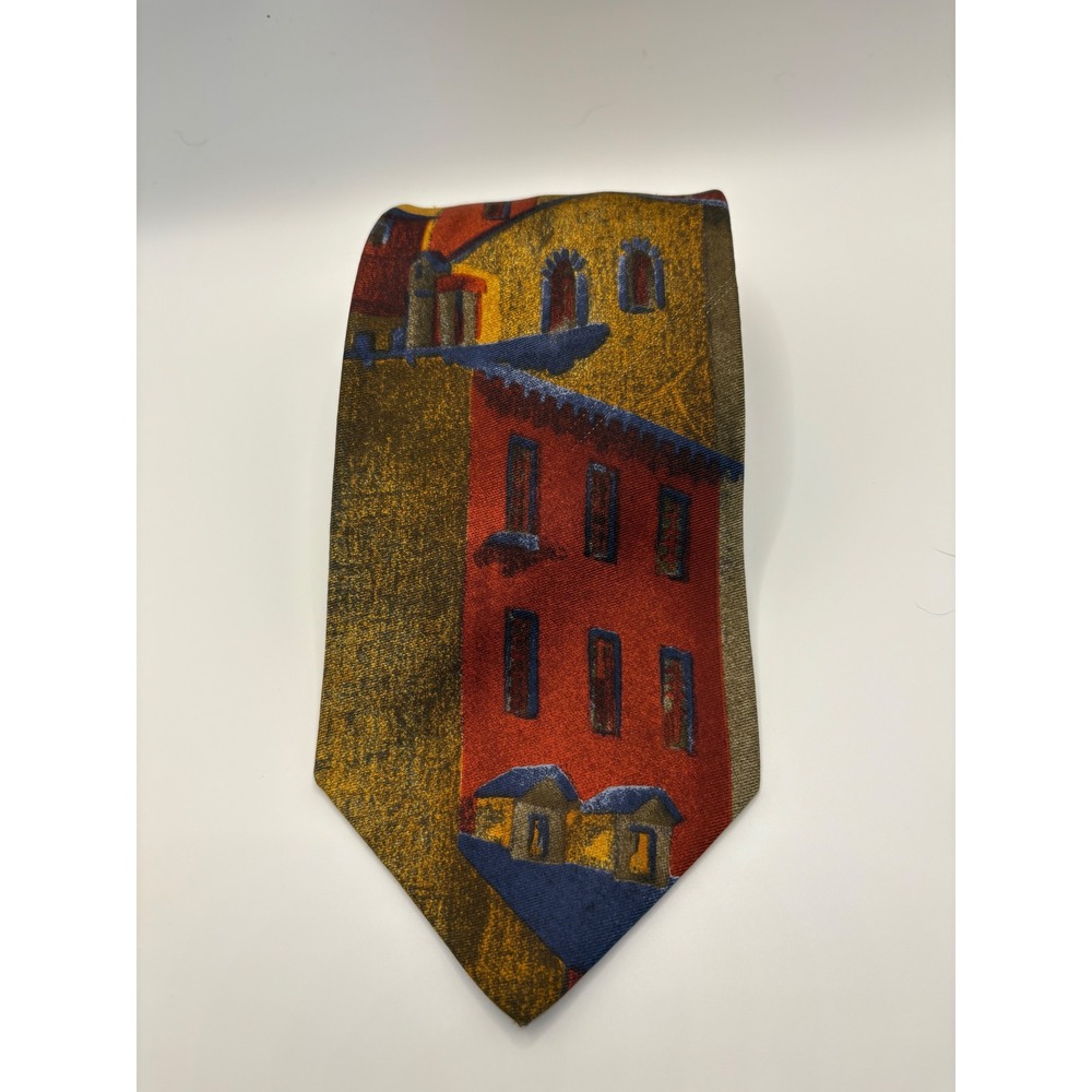 Bullock & Jones Silk Tie Mens Mediterranean Village Architecture Made in Italy
